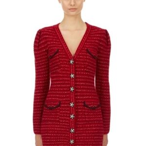 Self- Portrait Red Cardigan Dress with Black Trim
